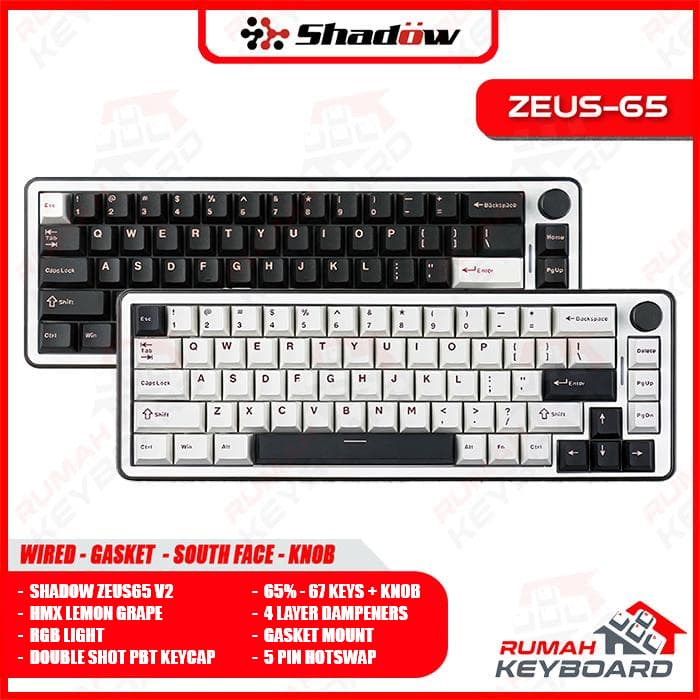 Shadow β ZEUS65 β 65% Compact β VIA β Wired β Knob β Gasket Mount β RGB β PBT Keycap 1
